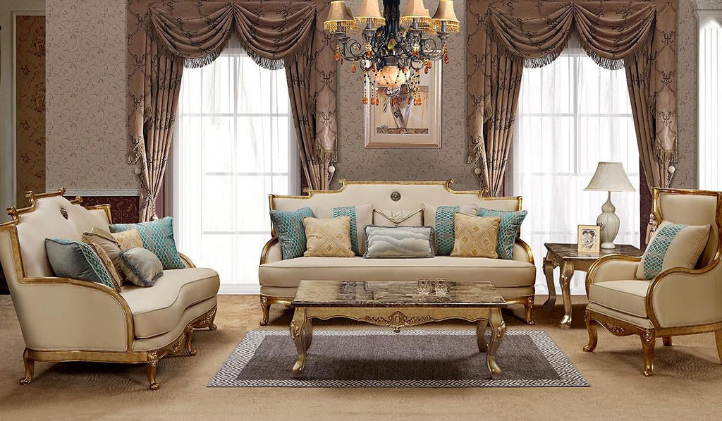 Gold & Light Beige 3Pcs Sofa Set R6565