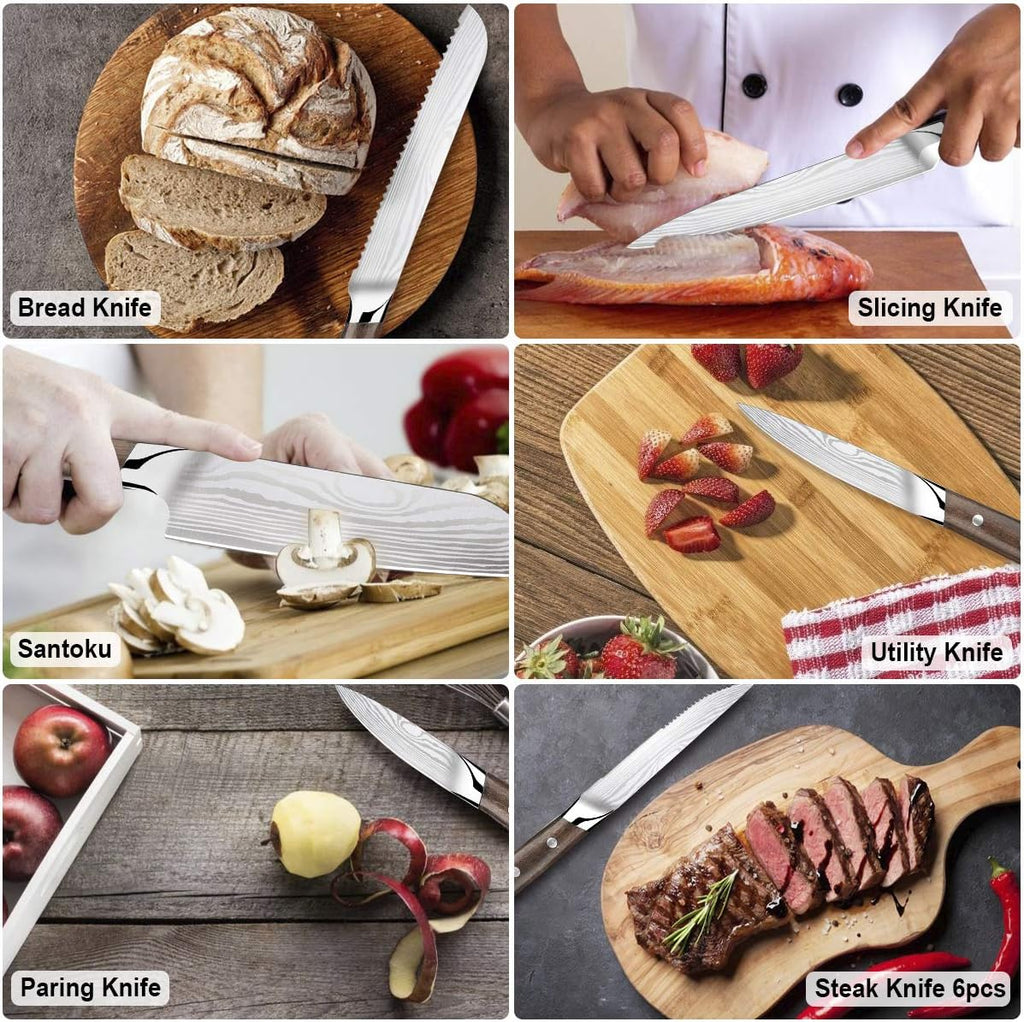 15 Pc German High Carbon Stainless Steel Knife Set with Wooden Block Q172