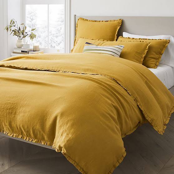 King Cal. King European Flax Linen Ruffle Duvet Set N47975