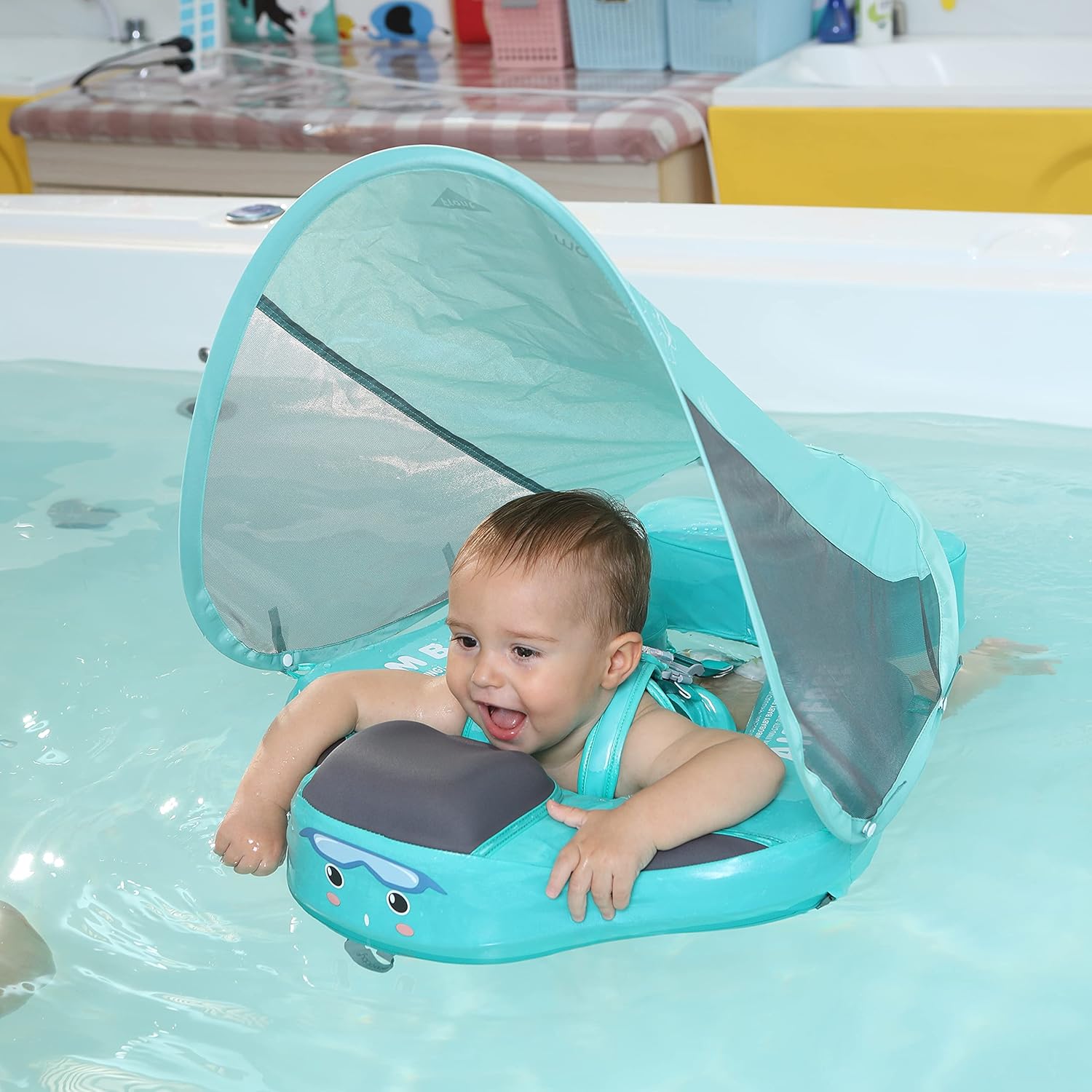 Mambobaby Float with Canopy Infant Waist Swimming Ring Swim Trainer Non-Inflatable Floats Toys with Adjustable Safety Strap (Flamingo) D57538