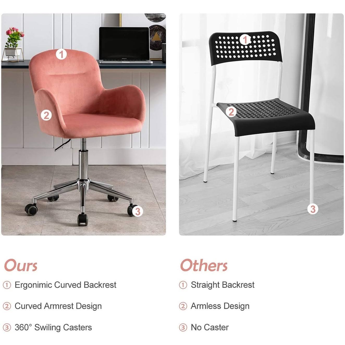 Velvet Swivel Desk Chair with Metal Base and Arms F46343