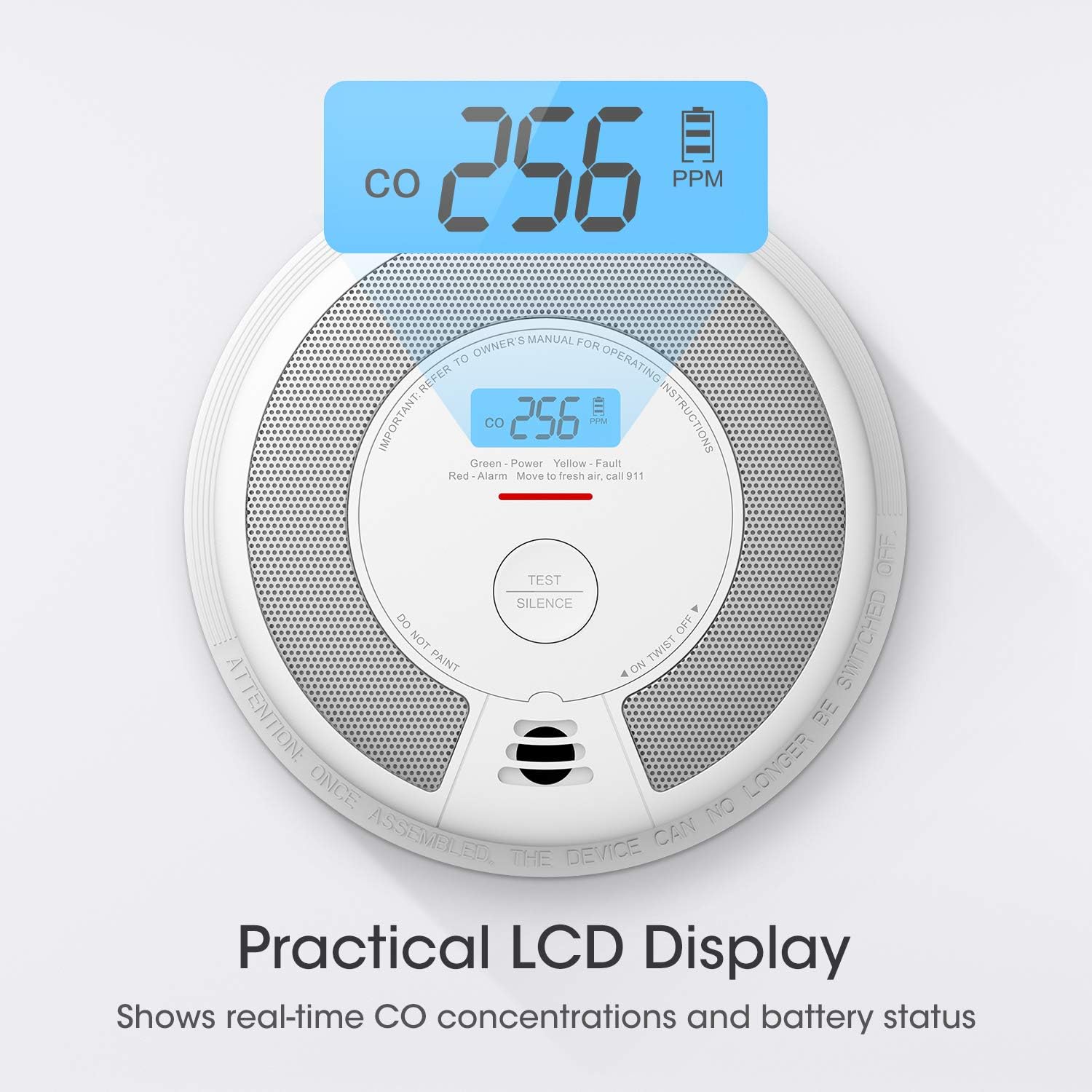 10-Year Battery Dual Sensor Smoke and Carbon Monoxide Detector Alarm with LCD Display, 5-Pack C500