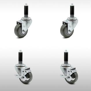 Set of 4 Stainless Steel Gray Polyurethane Wheels Casters C6518