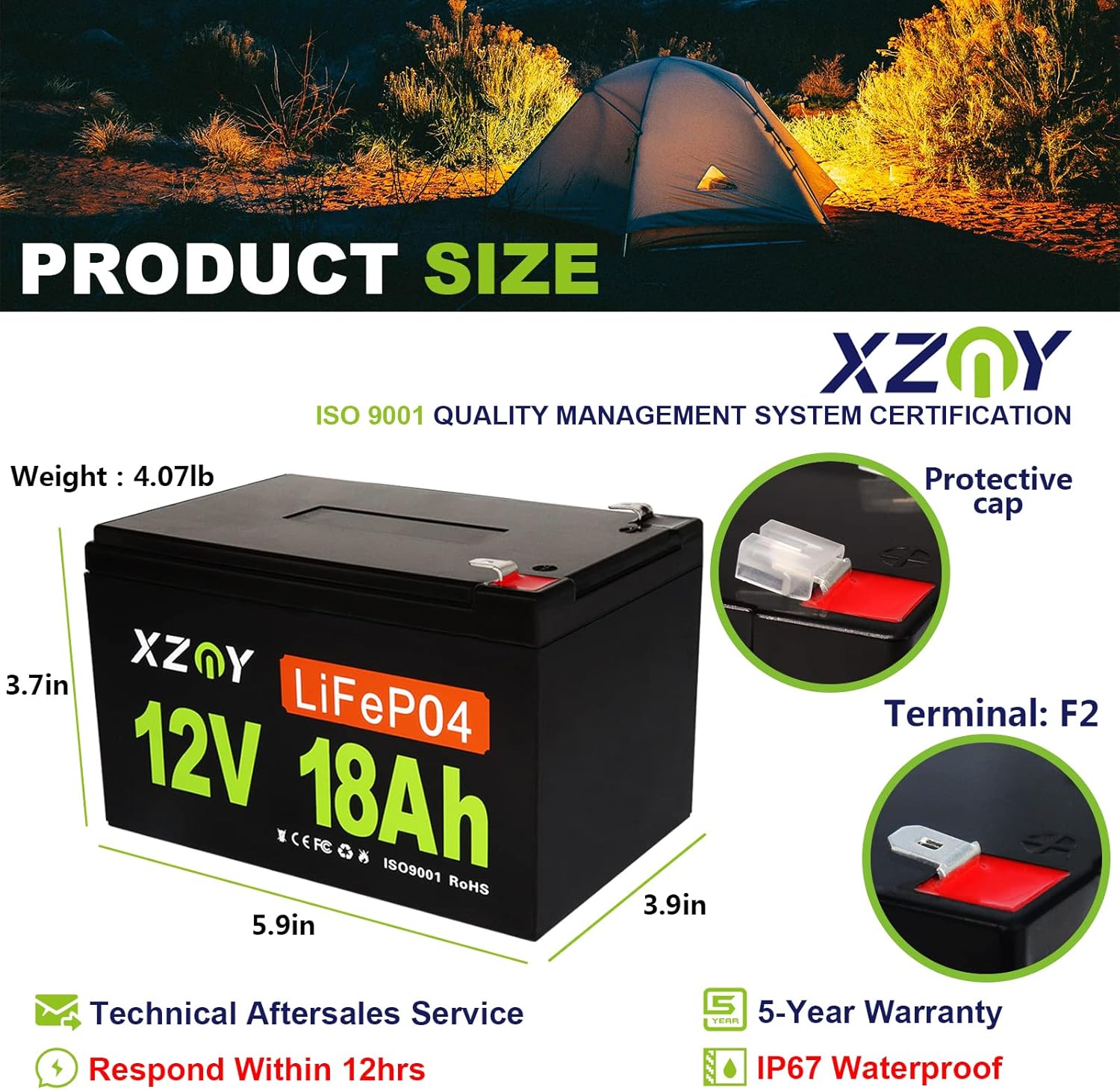 12V 100Ah LiFePO4 Battery with 120A BMS N22812
