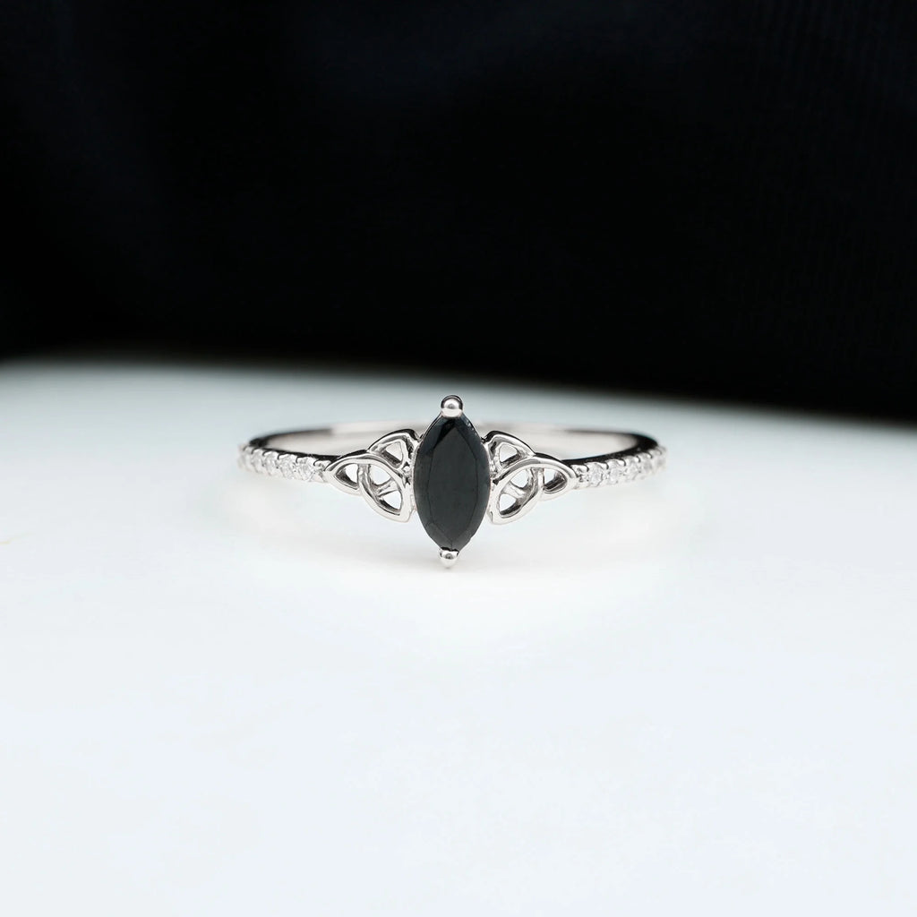Black Diamond Solitaire Celtic Knot Ring, 925 Sterling Silver, US 4.00 X16032