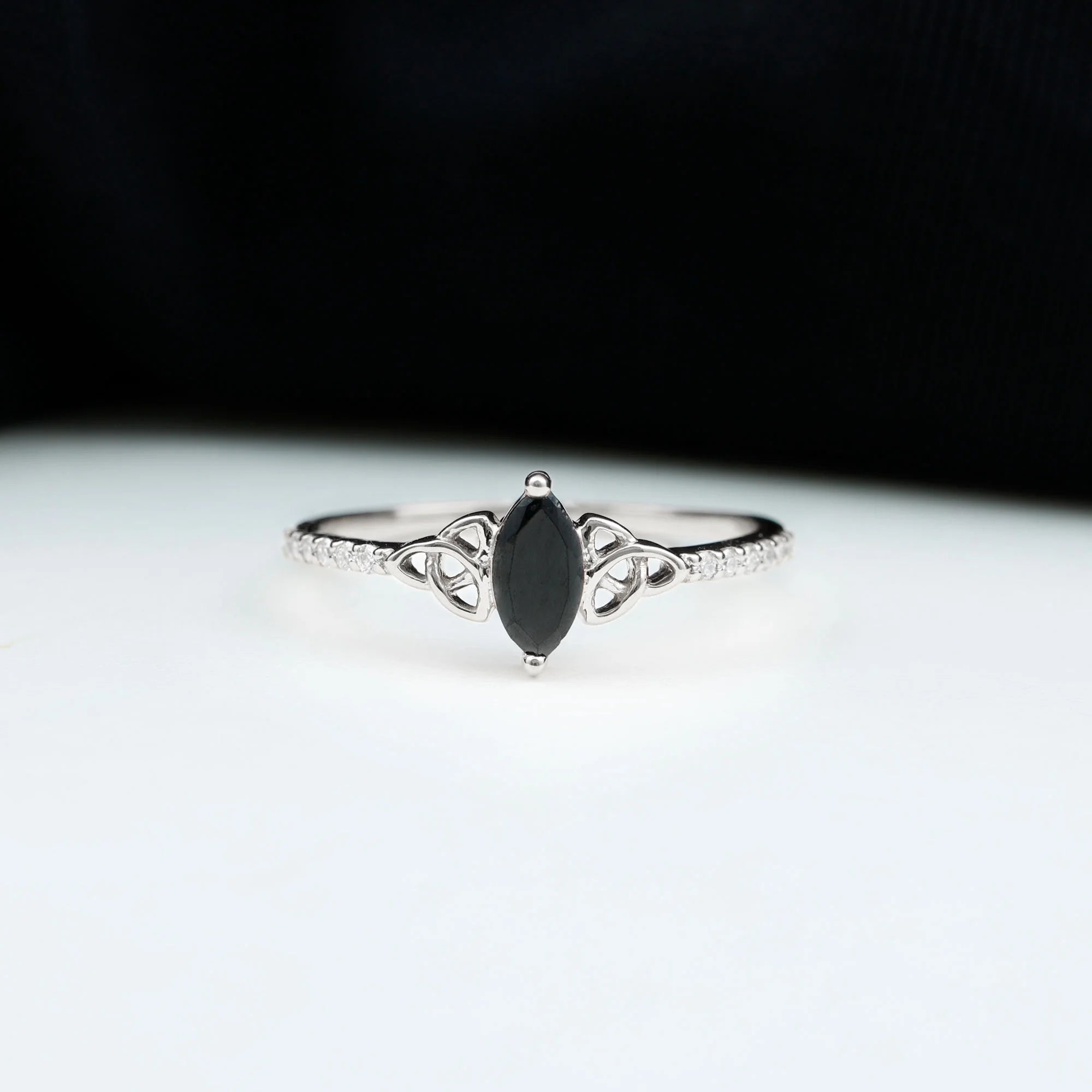 Black Diamond Solitaire Celtic Knot Ring, 925 Sterling Silver, US 4.00 X16032