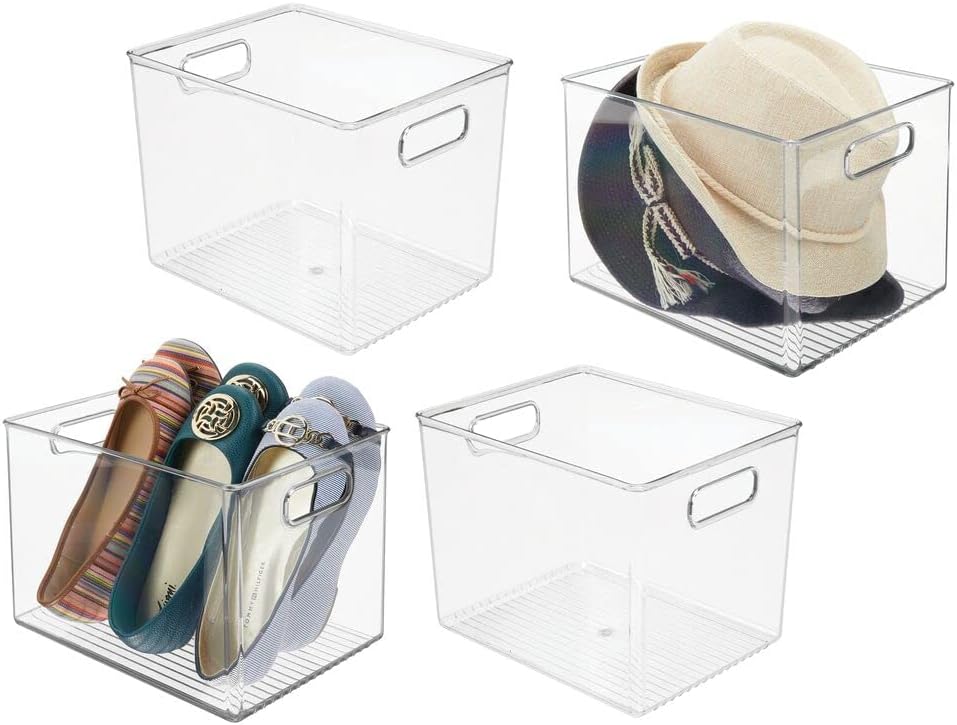 Clear 4 Pack Stackable Plastic Storage Bin Basket with Handle P5231
