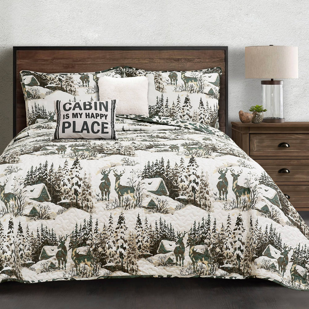 Green Camouflage Leaves Quilt Set Full/Queen I60528