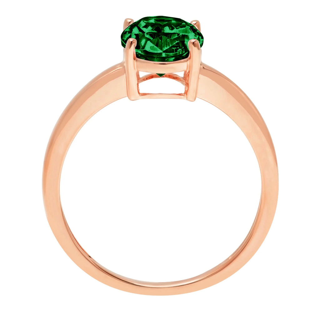 Oval Cut Green Simulated Emerald Solitaire Ring V8020