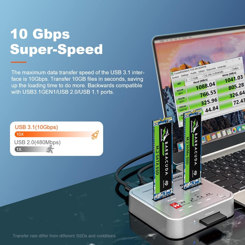 M.2 SATA/NVME External Hard Drive Docking Station with SD Card Reader and Offline Clone Duplicator A23680