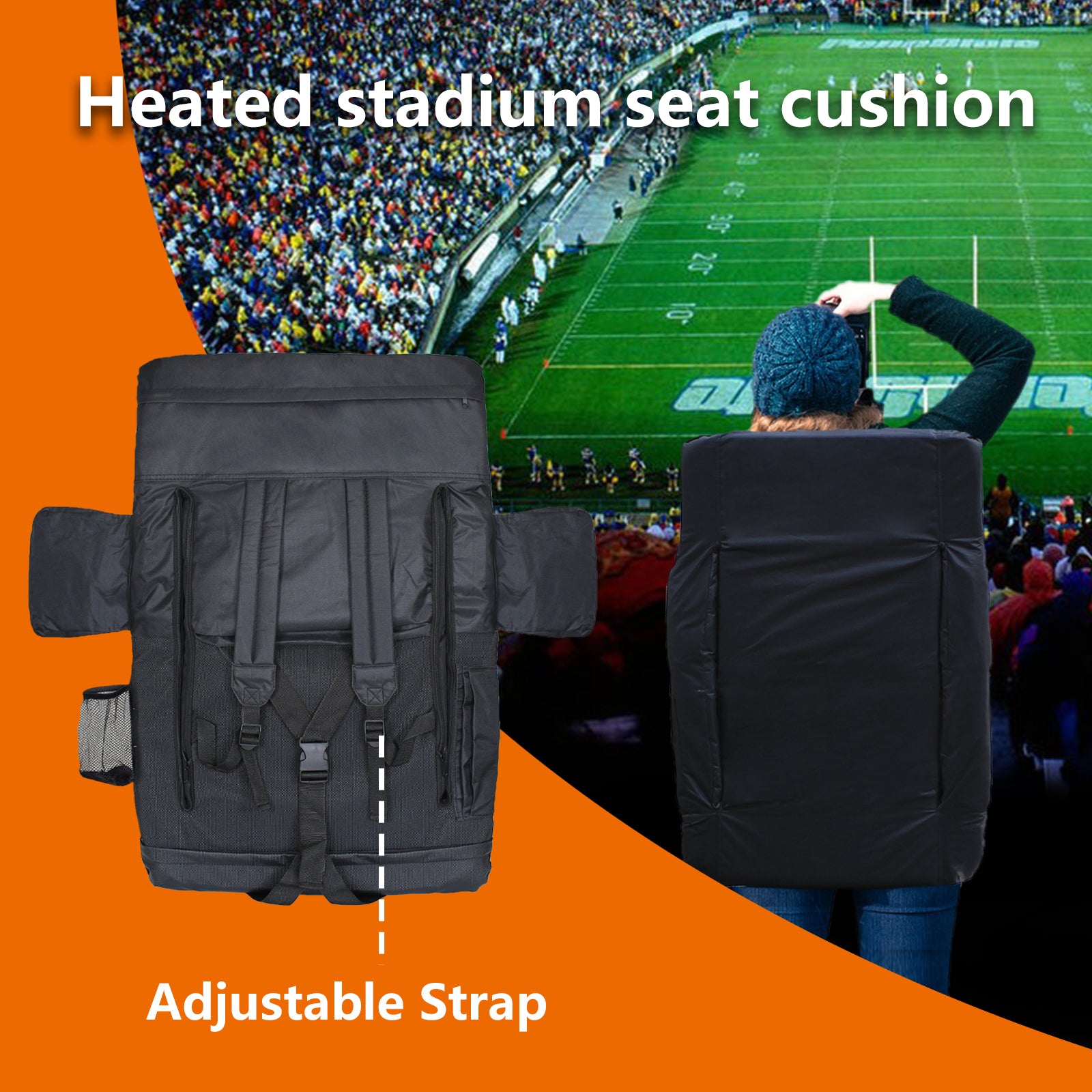 Double Heated Stadium Seat with Back Support, 21" Extra Wide Folded Bleacher Chair F370