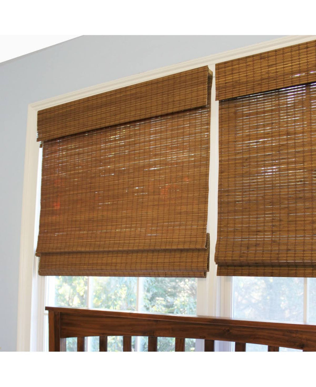 Cordless Maple Bamboo Roman Shade with Valance 35 in. W x 64 in. L D349911