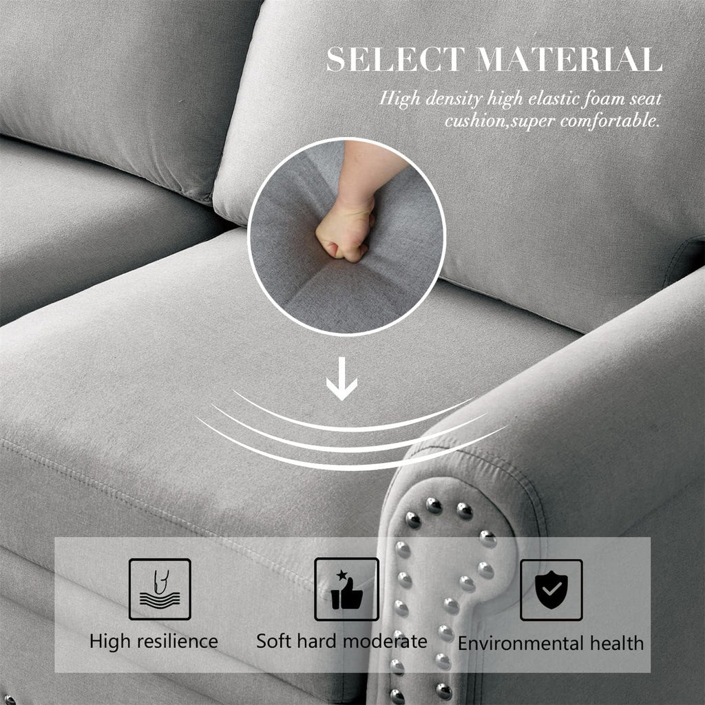 Grey Fabric Upholstered Sofa with Storage and Solid Wood Legs X599