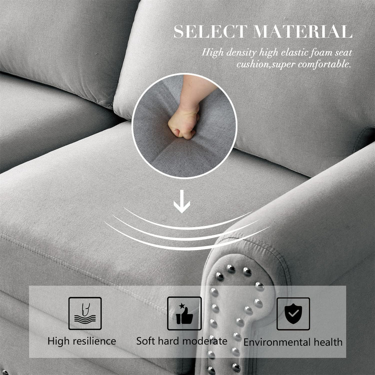 Grey Fabric Upholstered Sofa with Storage and Solid Wood Legs X599