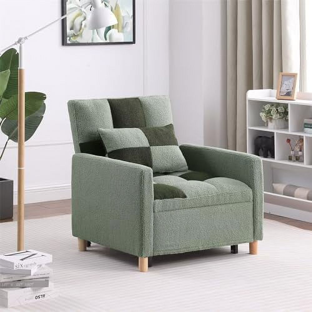 Convertible Sleeper Sofa Chair Bed 3-in-1 Velvet Couch with Pull-Out Bed Gray Q3194