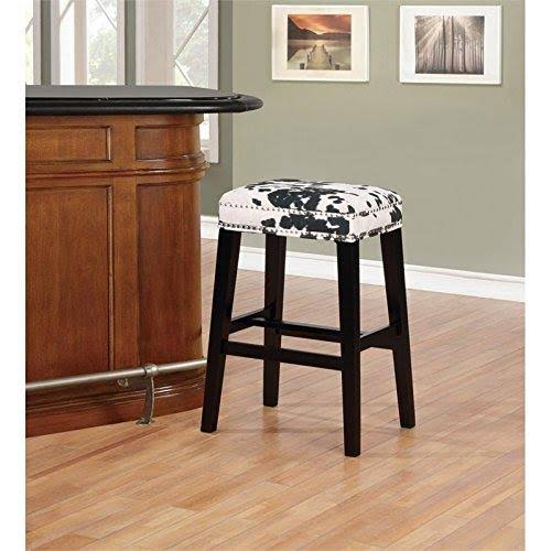Black Wood Cow Print Bar Stool V76931