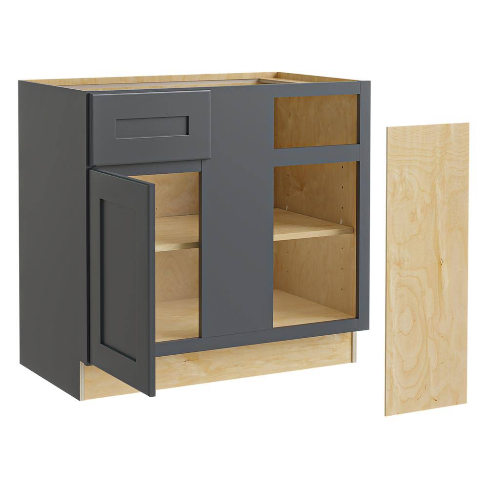 36-in W x 34.5-in H x 24-in D Deep Onyx Painted Pine Blind Corner Base Fully Assembled Semi-Custom Cabinet M5320