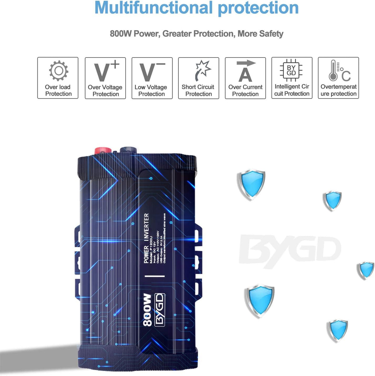800W Power Inverter 12V DC to 110V AC Converter with Dual AC Outlets, Pack of 2 R53976