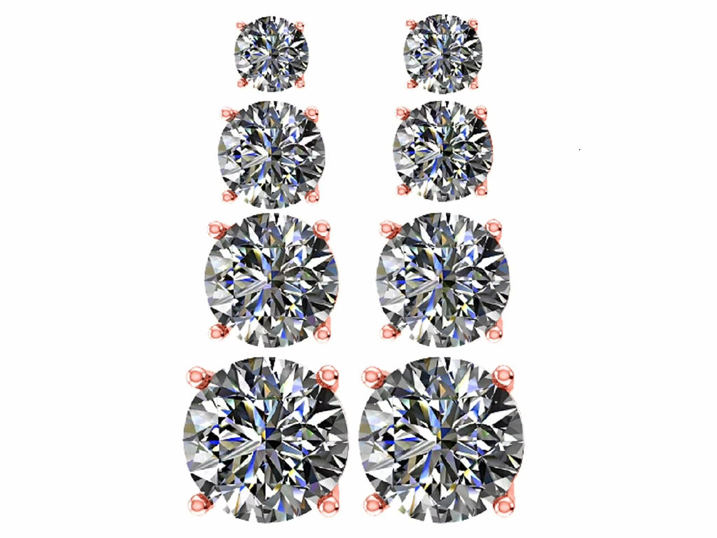 Set of 4 Pairs Stud Earrings Sterling Silver Rose Gold Plated P749