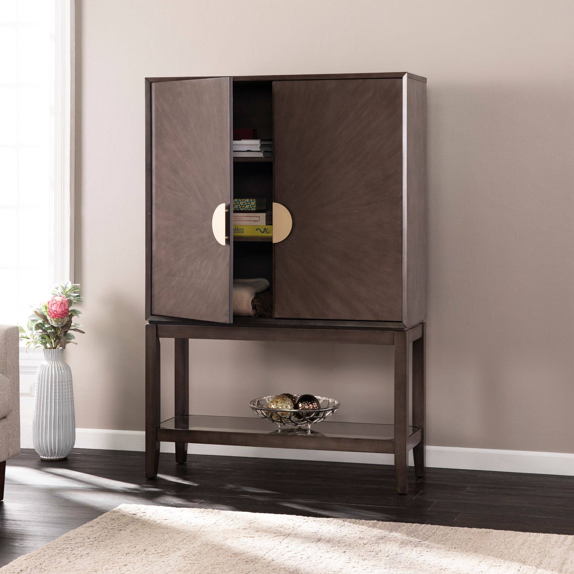 Brown and Beige 2-Door Storage Bar Cabinet H661
