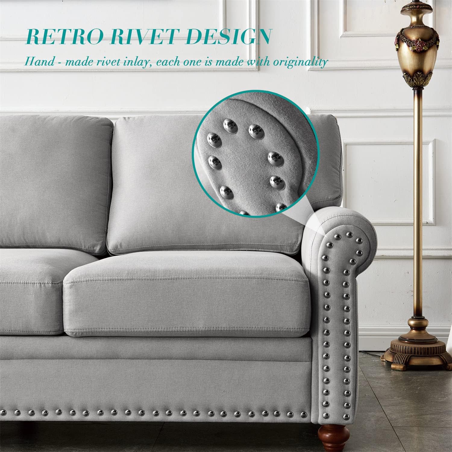 Grey Fabric Upholstered Sofa with Storage and Solid Wood Legs X599