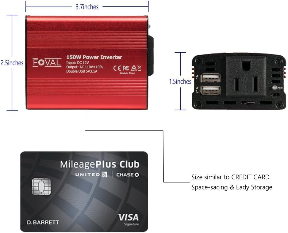 150W Car Power Inverter 12V DC to 110V AC Converter with 3.1A Dual USB, Pack of 2 U3894