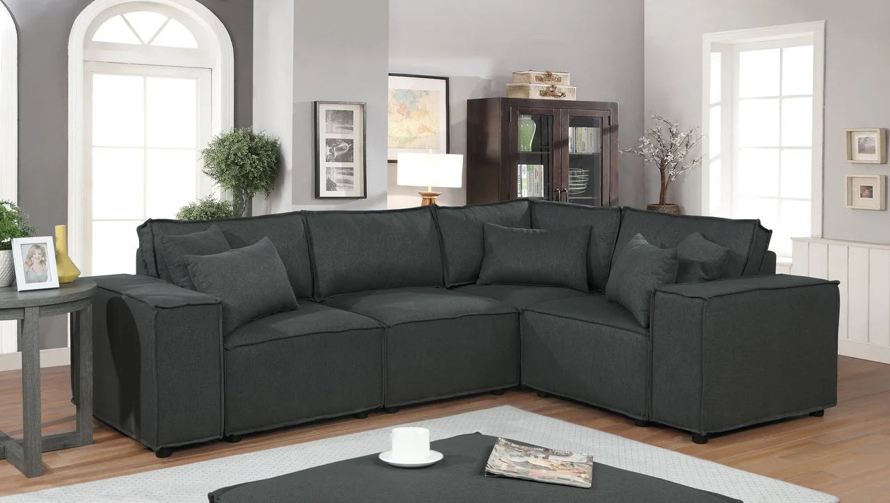 Modular Sectional Sofa with Ottoman in Dark Gray Linen K2833