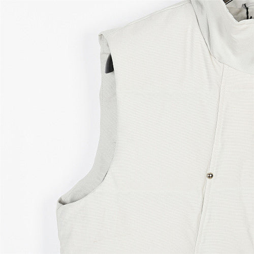 Moose Knuckles Puffer Vest in White with Tonal Logo and Stud Details