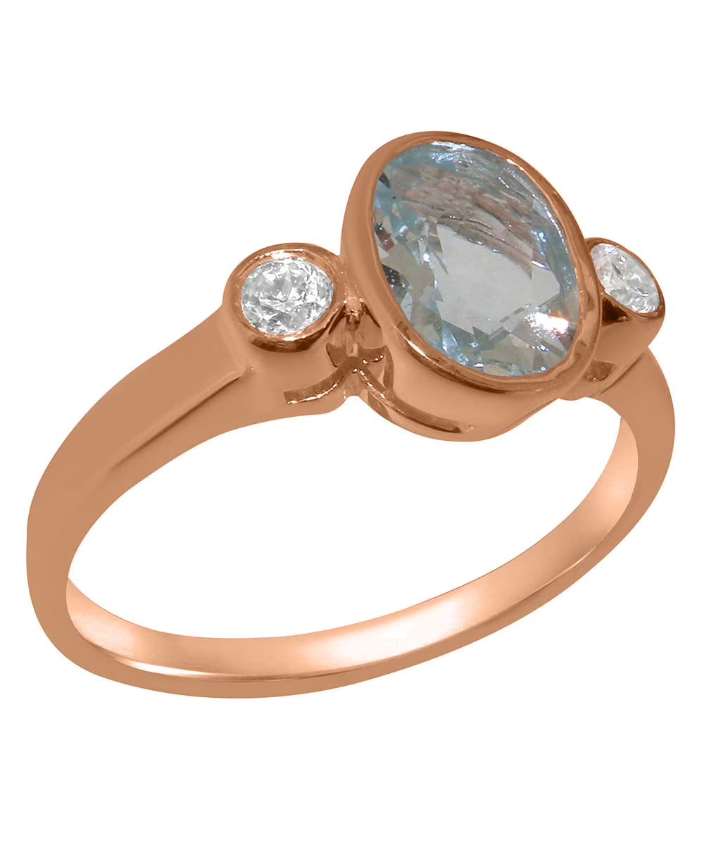 18k Rose Gold Natural Aquamarine & Diamond Ring Y2220