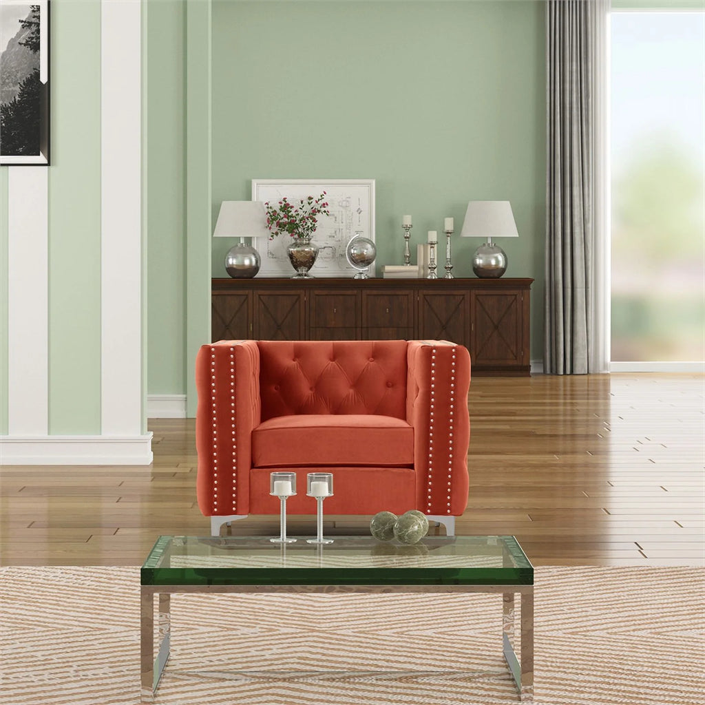 3-PC Velvet Loveseat and 2 Chairs Set Orange D3296