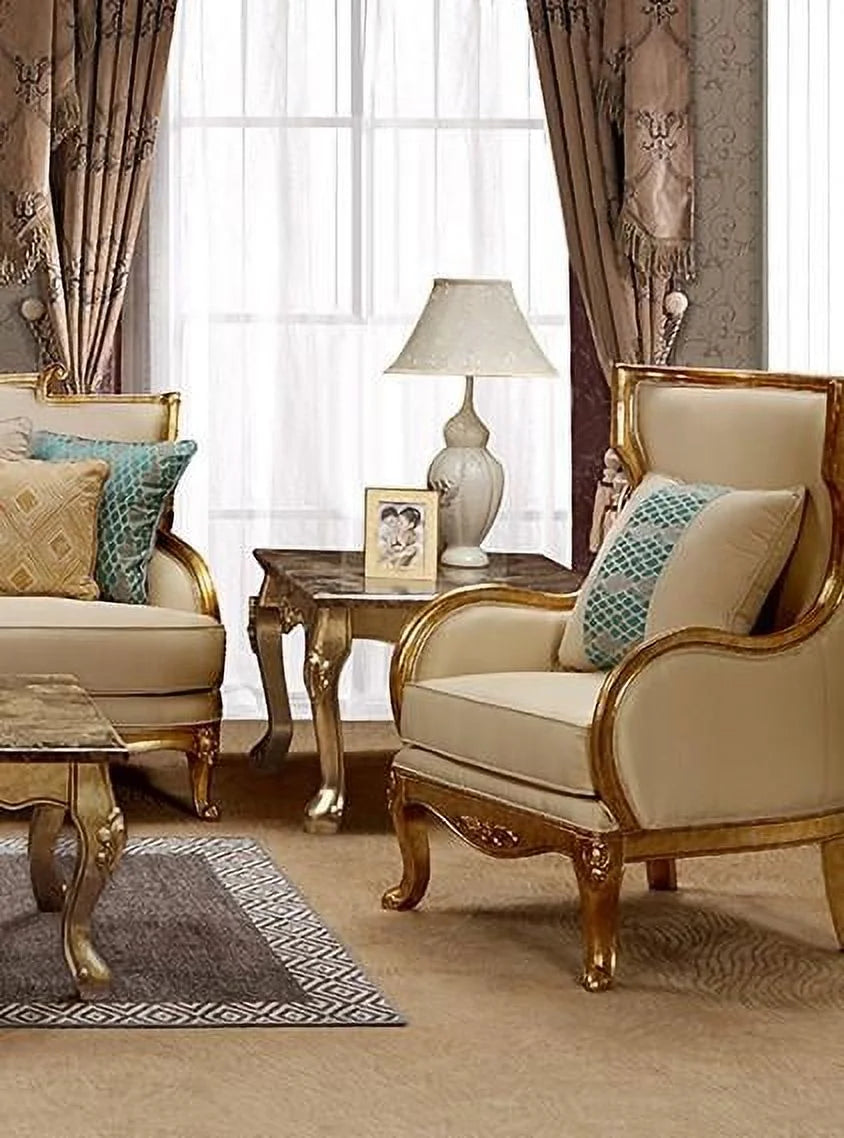 Gold & Light Beige 3Pcs Sofa Set R6565