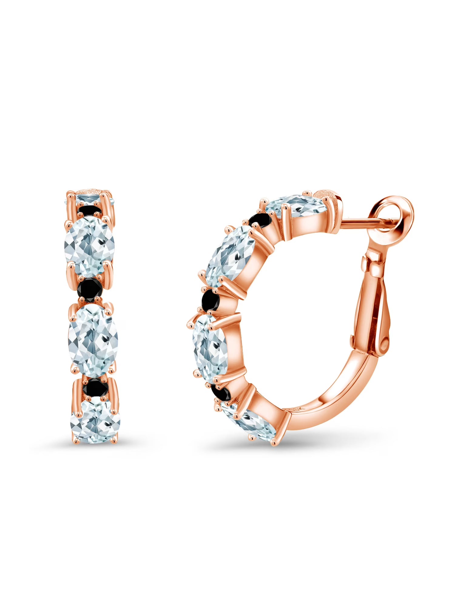 Sky Blue Aquamarine Black Diamond 18K Rose Gold Plated Silver Earrings M1448