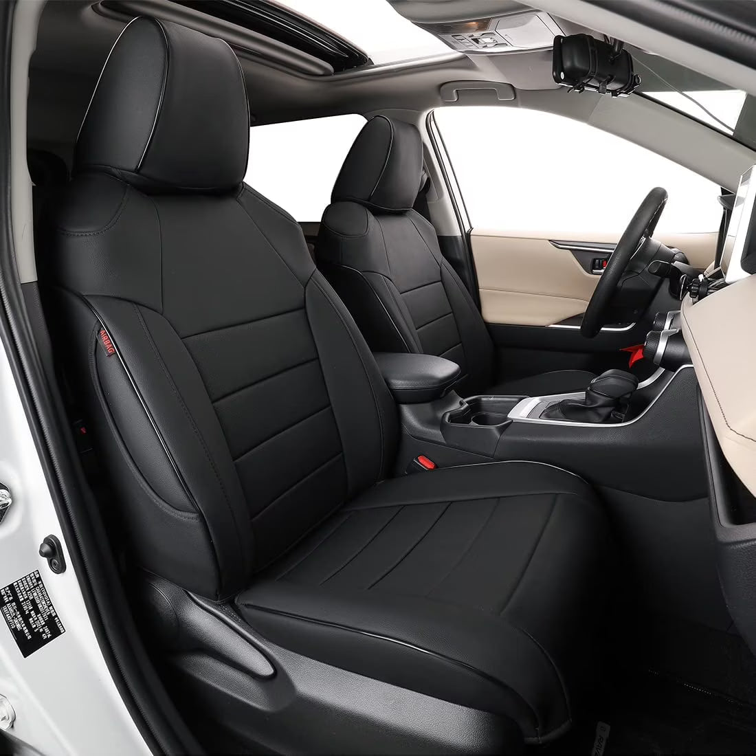 Black Breathable Leather Car Seat Covers Full Set Q256