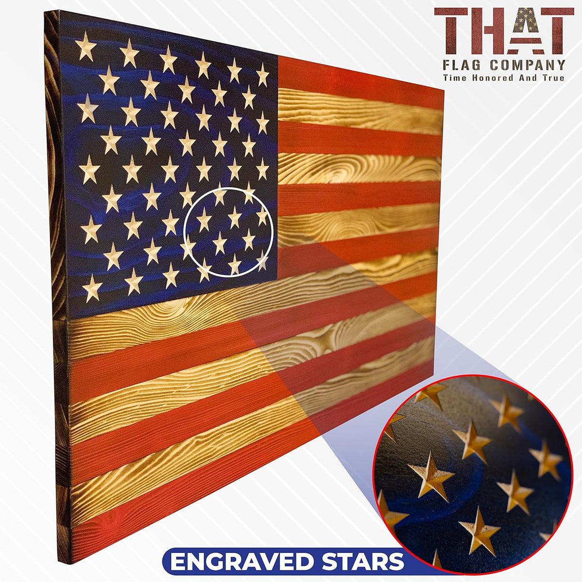 Solid Wood Wall Art with Engraved Stars T5664