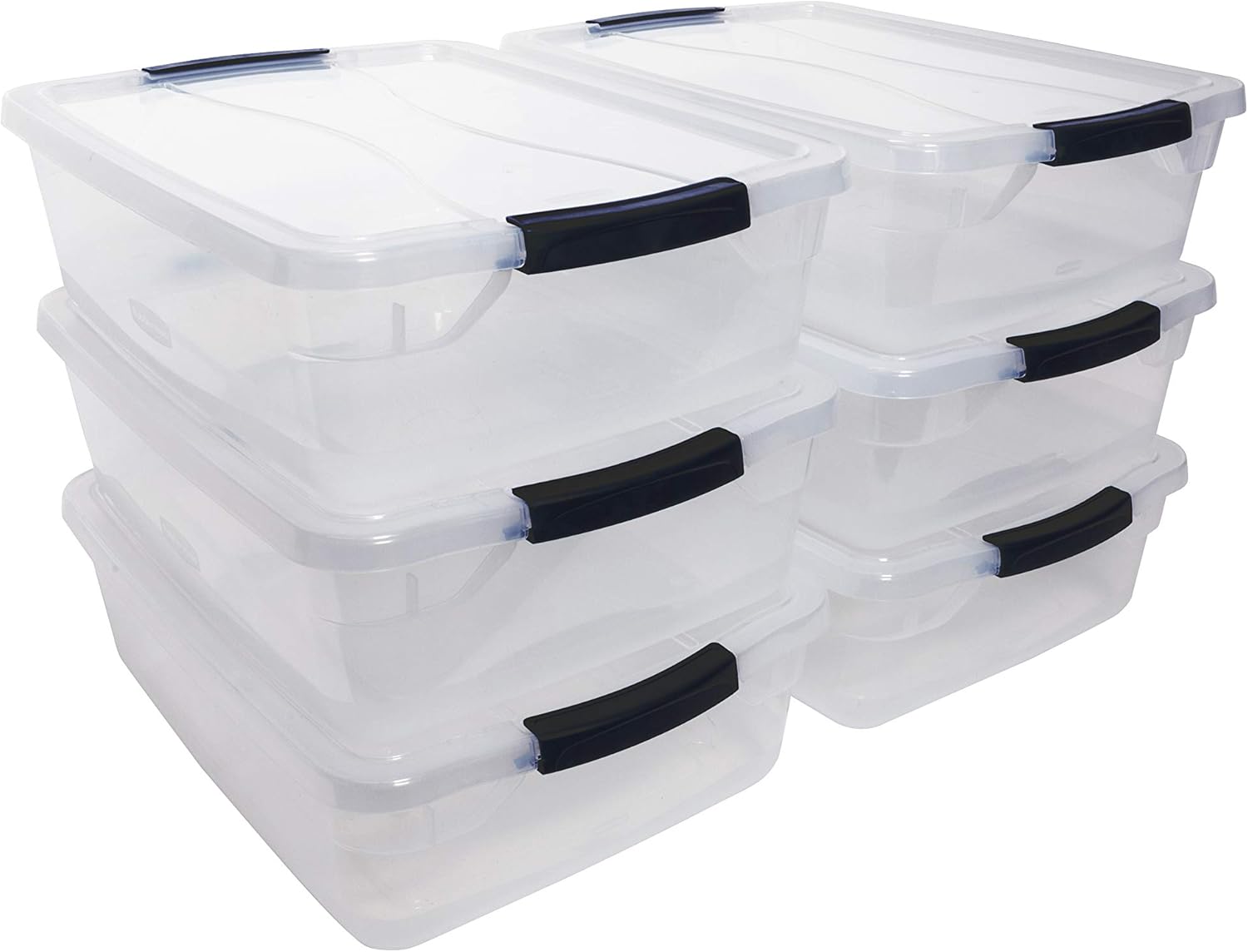 Clear 16 QT Pack of 6 Stackable Plastic Storage Containers with Latching Clear Lids G282395