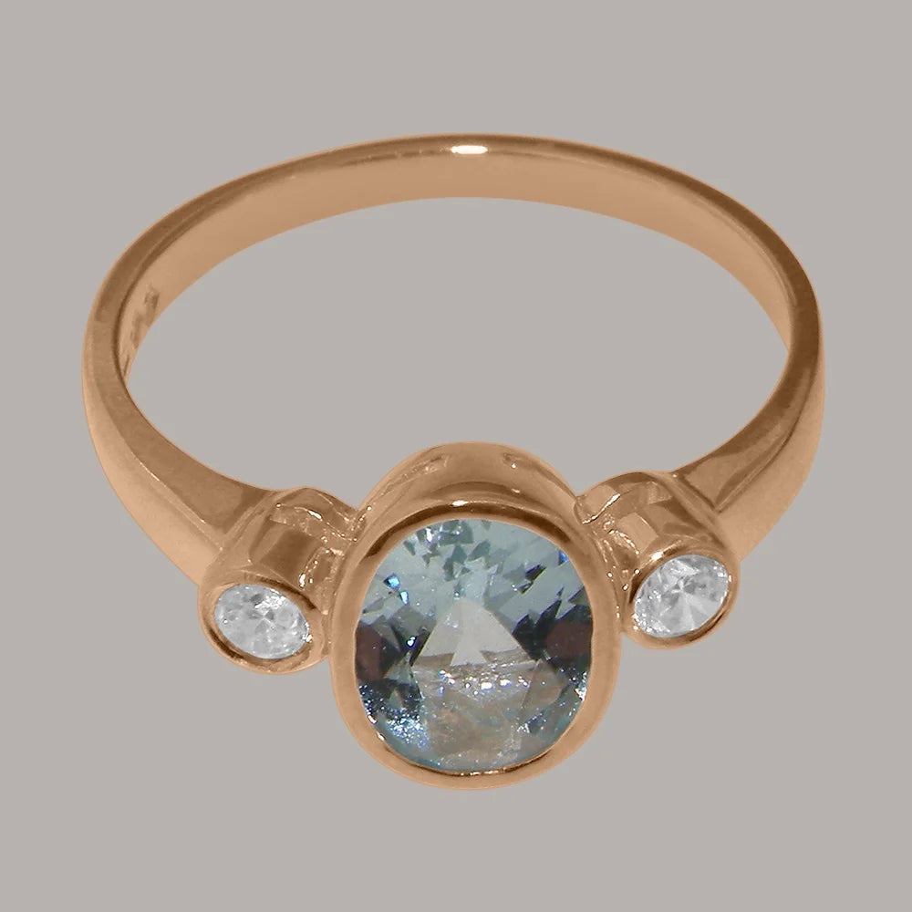 18k Rose Gold Natural Aquamarine & Diamond Ring Y2220