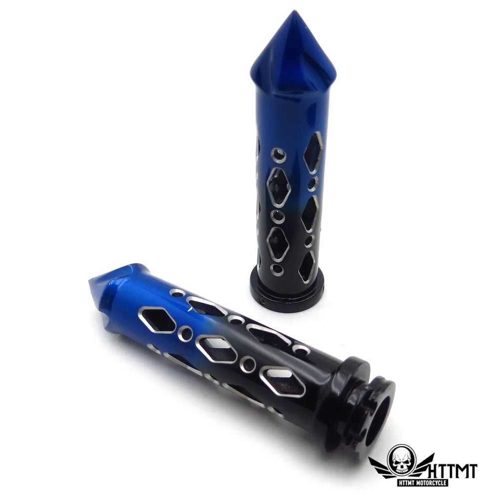 Black Blue Cruiser Motorcycle 22mm 7/8" Spike Hole Hollow-out Hand Grips Handlebar J212689