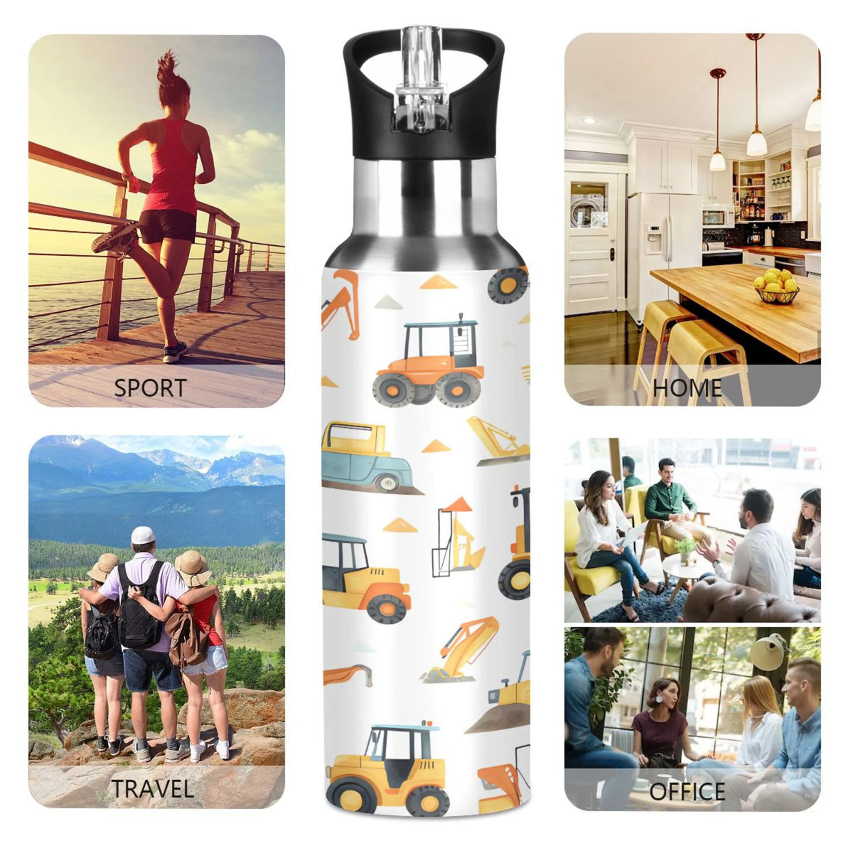 Stainless Steel Insulated Vacuum Flask Water Bottle with Straw Lid V91689