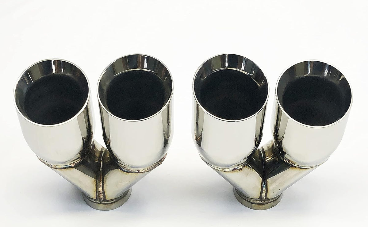 3.50" Outlet 9.50" long 2.50" Inlet Weld On Dual Slant Stainless Exhaust Tip E935147