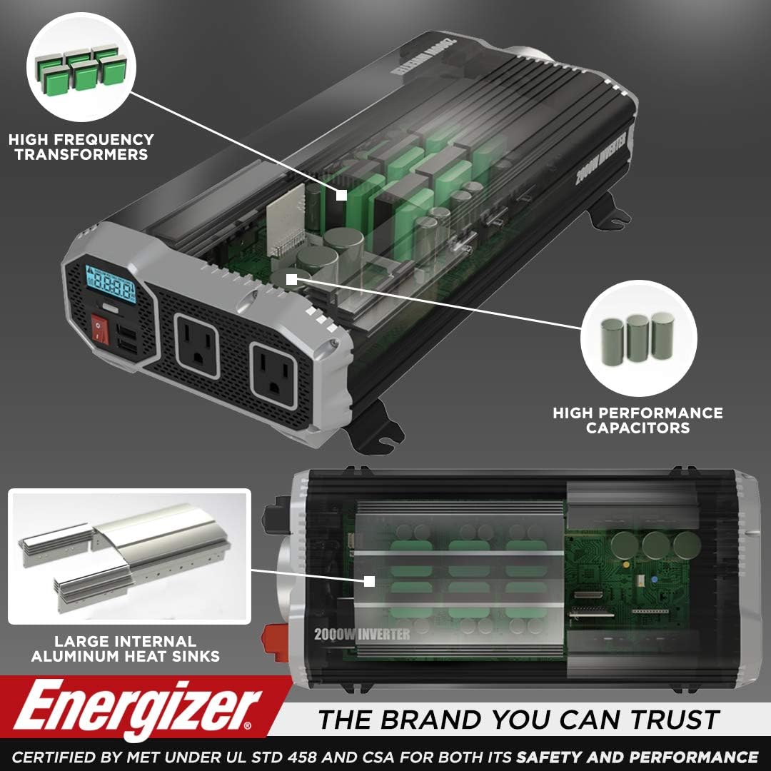 2000 watts Modified Sine Wave Car Power Inverter, 12v to 110v, Two AC Outlets, Two USB Ports, DC to AC Converter B636