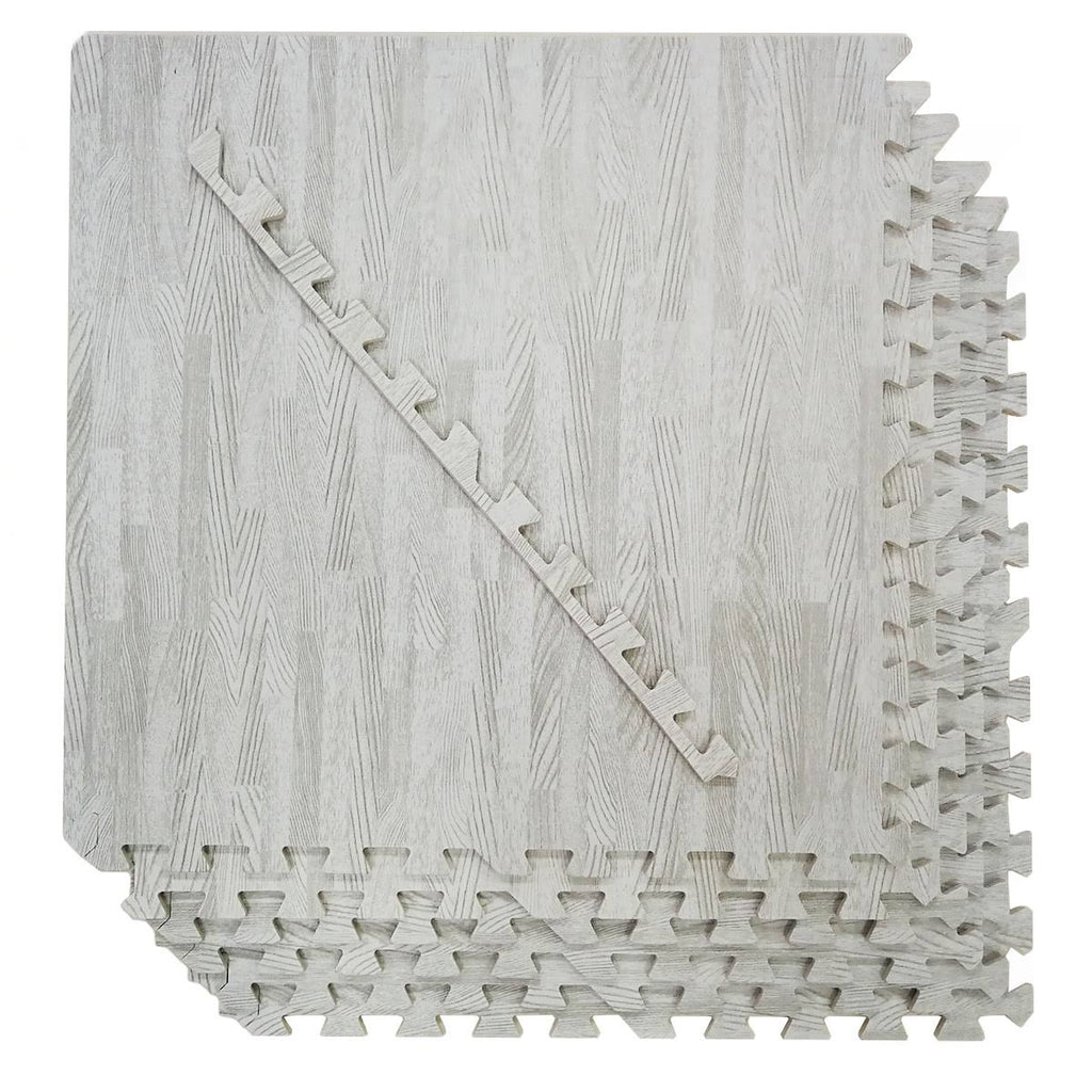 White Wood Grain Foam Mat Interlocking Flooring 25pcs E54651