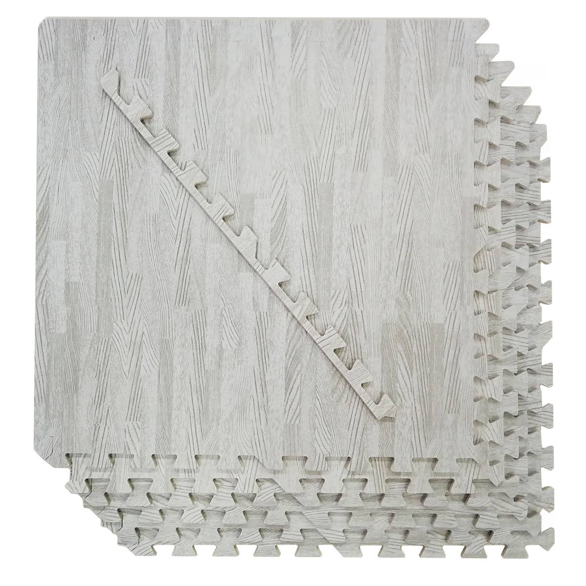 White Wood Grain Foam Mat Interlocking Flooring 25pcs E54651