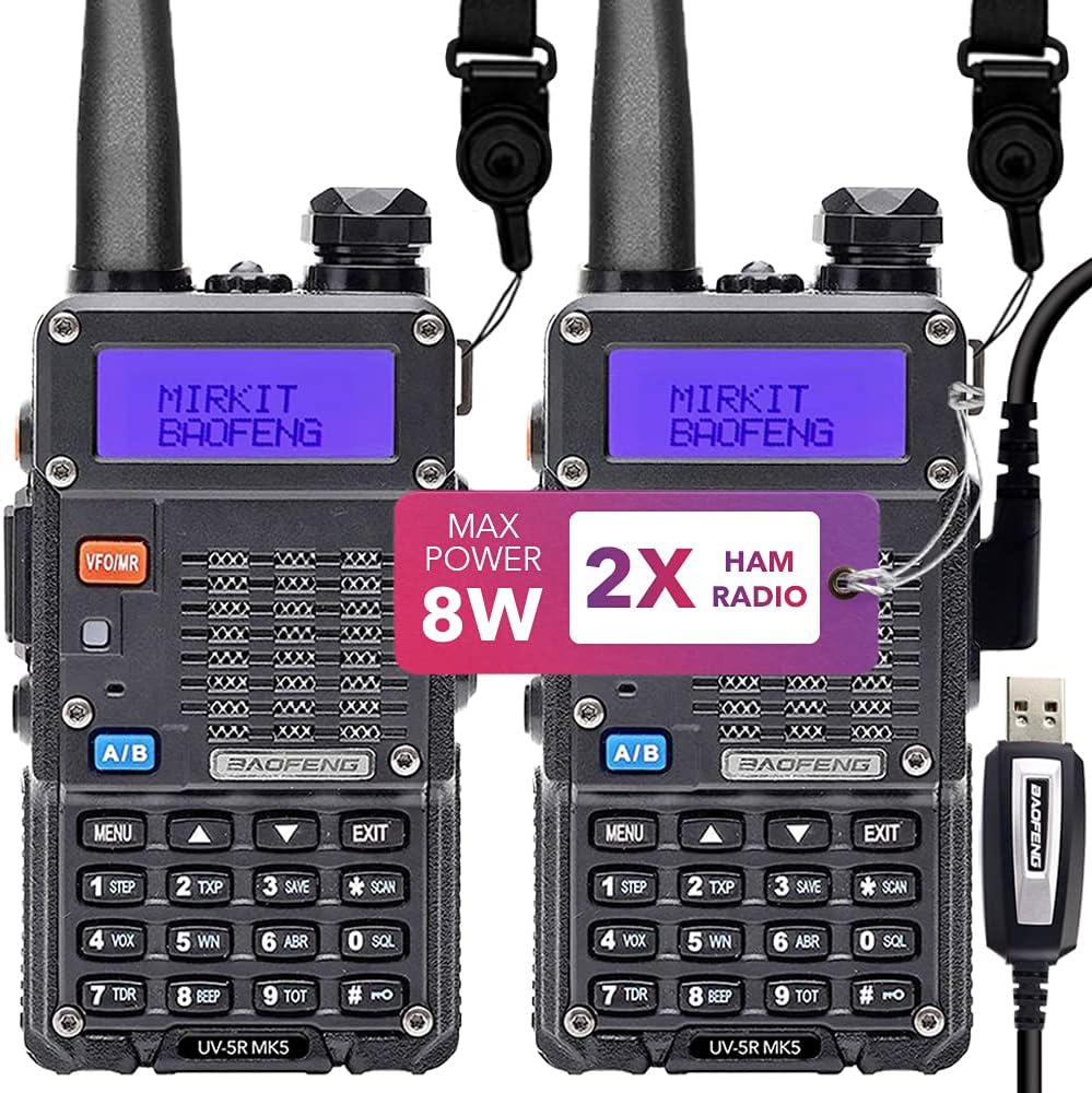 4X Ham Radios 8 Watt Max Power with Lanyards 1800 mAh Li-ion Battery and Programming Cable M6679