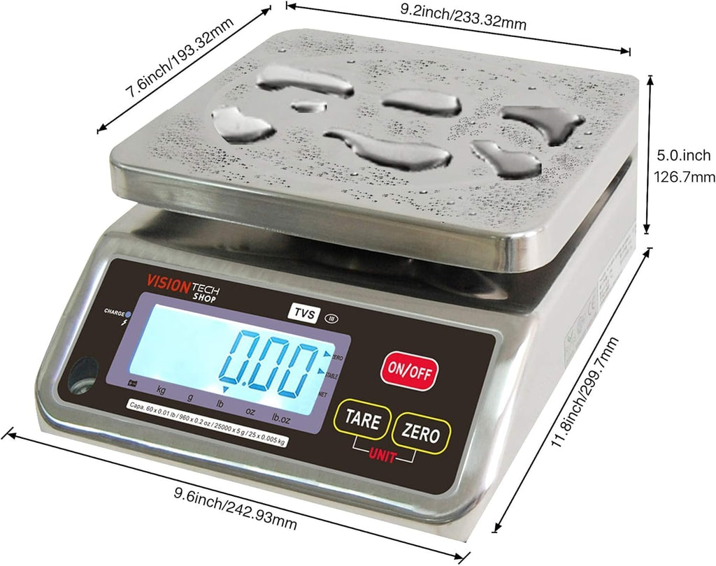 Stainless Steel Washdown Scale, 6lb Capacity, 0.001lb Readability, Dual Display A74993