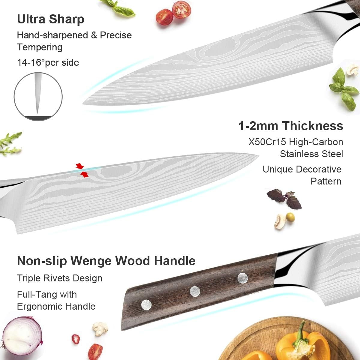 15 Pc German High Carbon Stainless Steel Knife Set with Wooden Block Q172