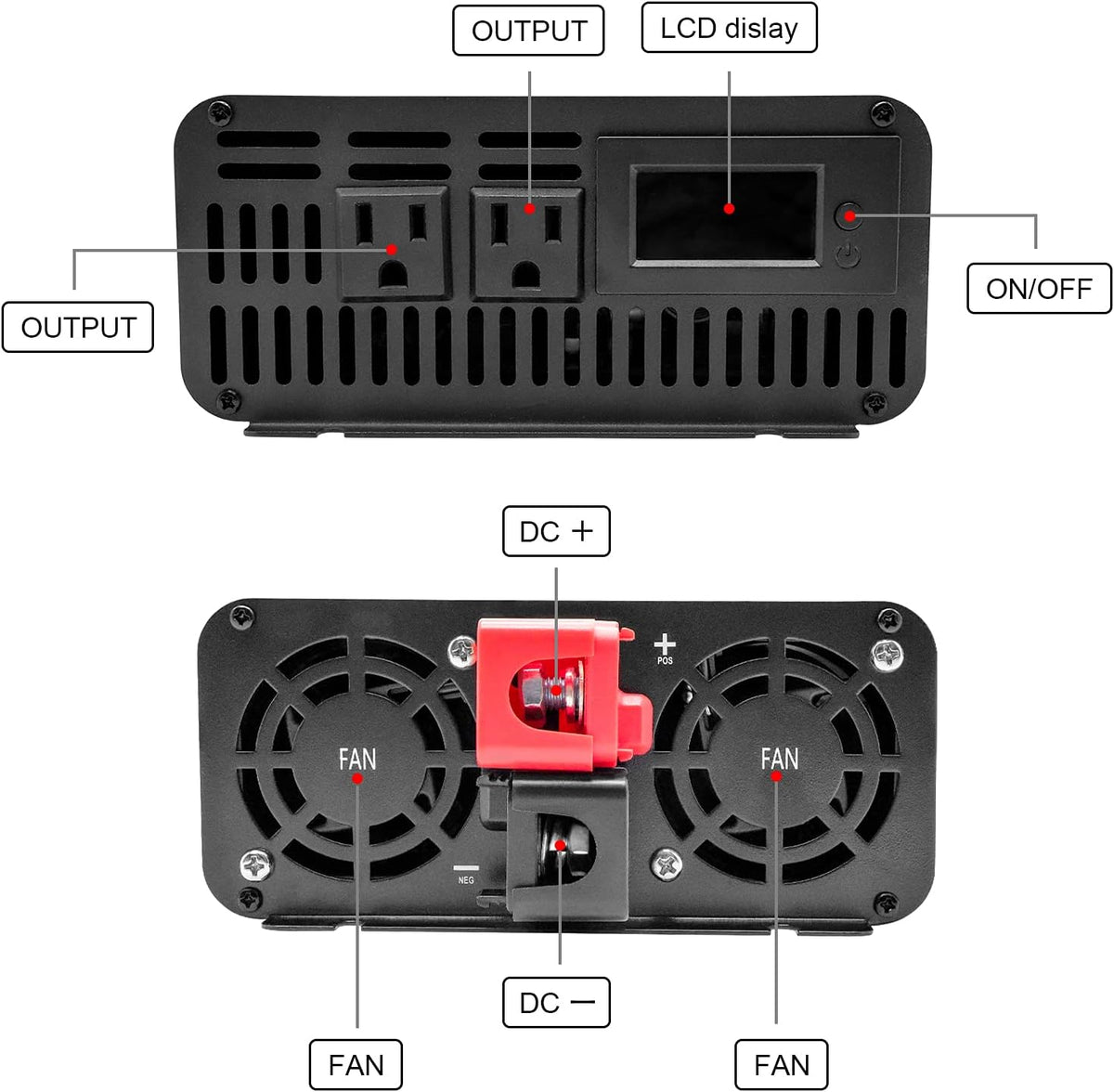 1500W Pure Sine Wave Power Inverter 12V DC to 110V AC with Dual AC Outlets B46666