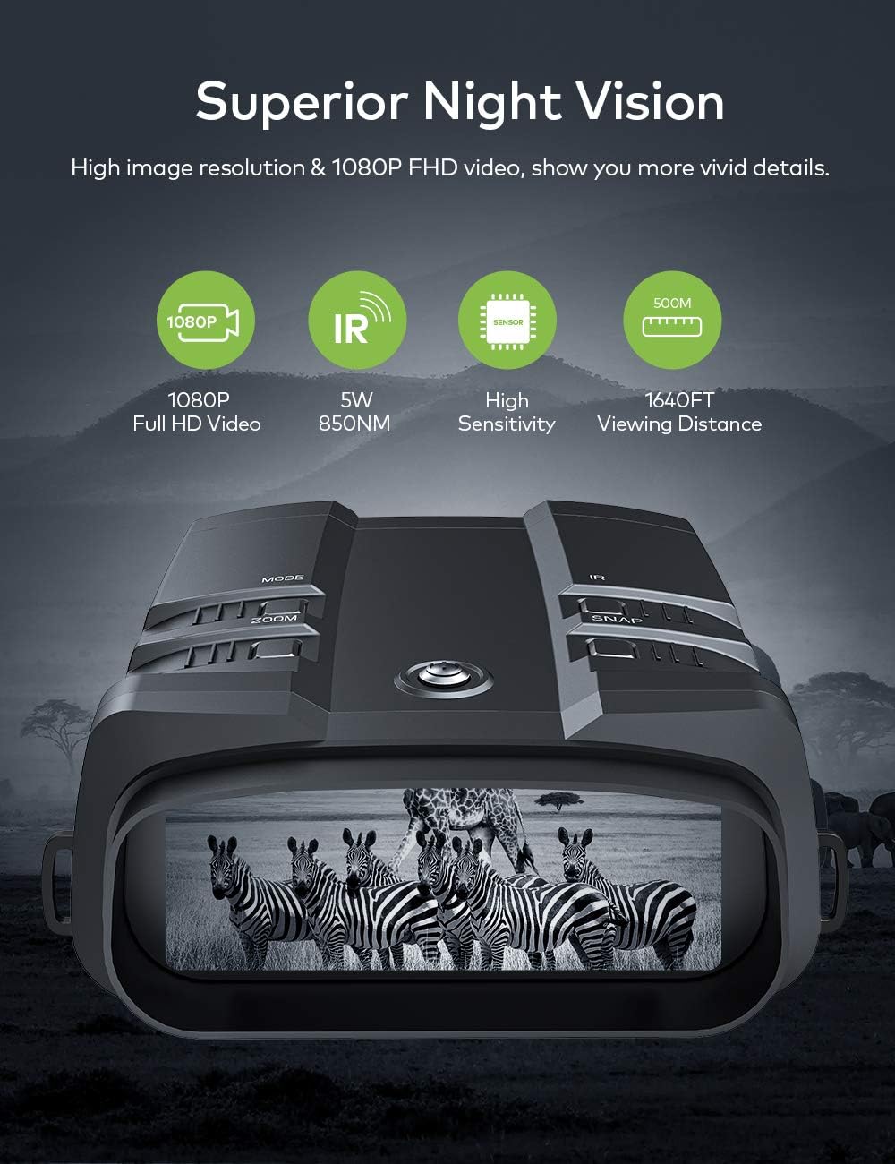 1080p Full HD Night Vision Binoculars with 64GB Micro SD Card X623