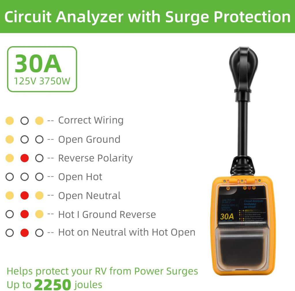 30 Amp RV Surge Protector with Waterproof Cover K2907