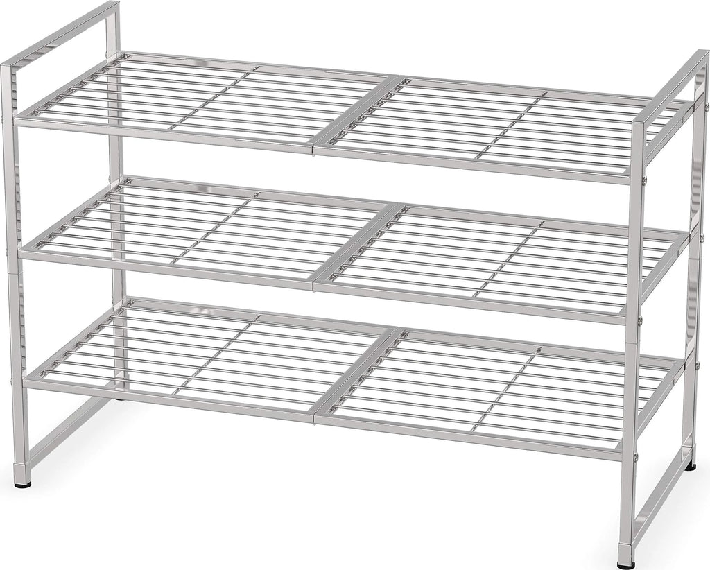 3-Tier Stackable Shoe Shelves Storage Utility Rack, Silver C1526