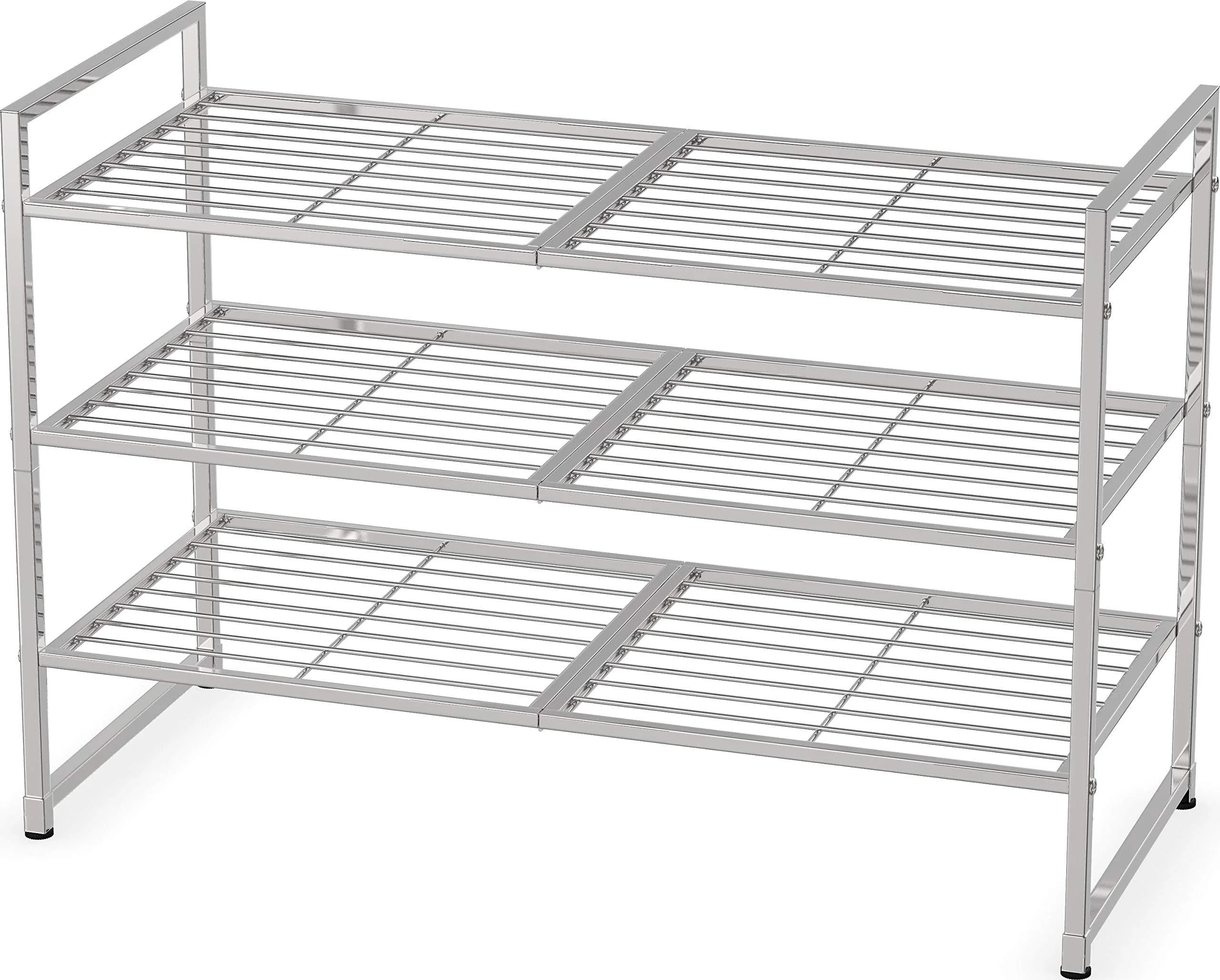 3-Tier Stackable Shoe Shelves Storage Utility Rack, Silver C1526
